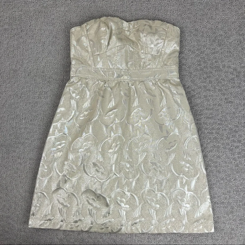 NWT American Eagle Dress Mini Strapless Metallic Printed Short Zip Womens S - Picture 2 of 8
